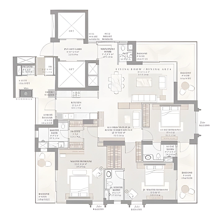 3 BHK (TYPE-I) Floor Plan Cascades by Experion